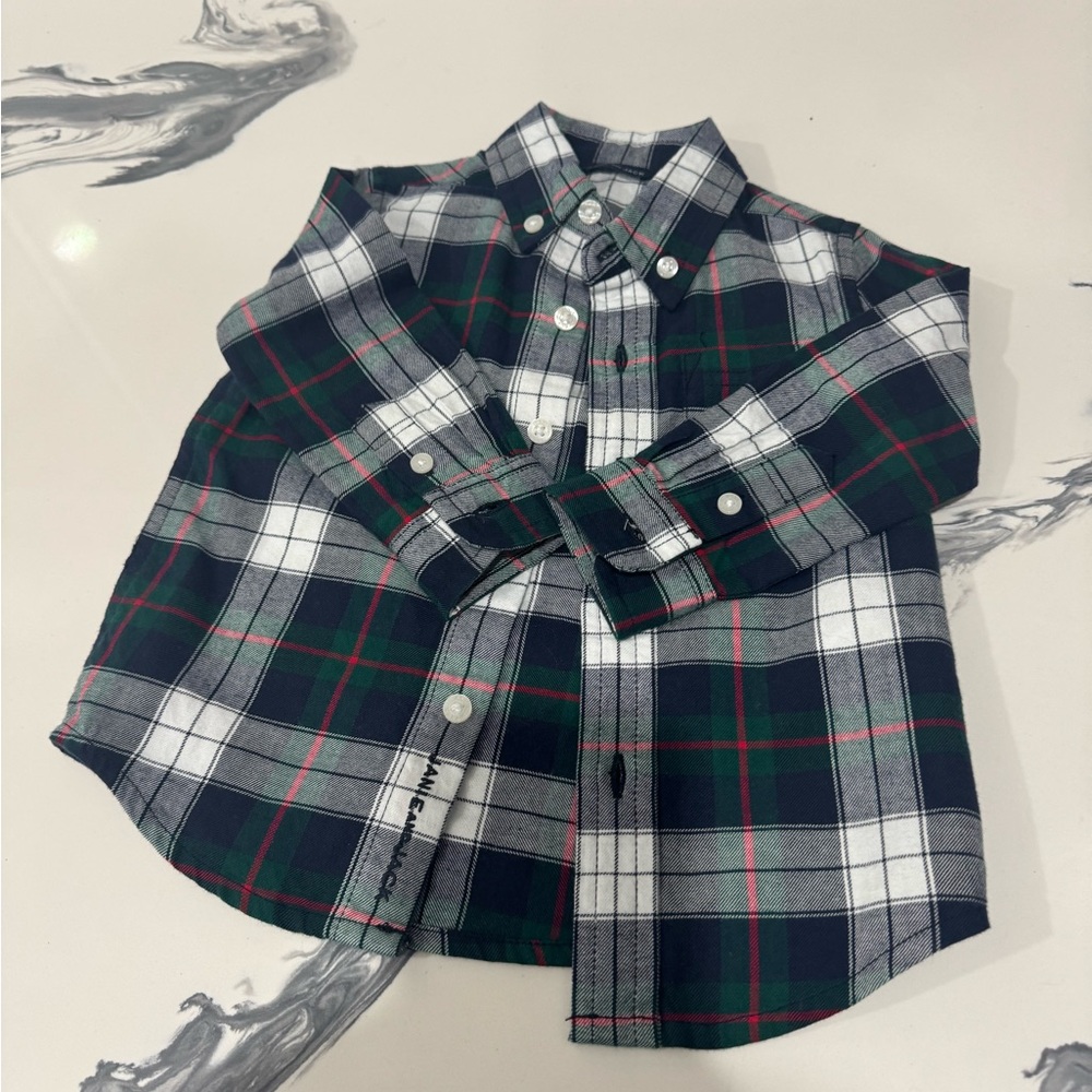 Janie and Jack Green, White & Navy Plaid Button-Down Shirt